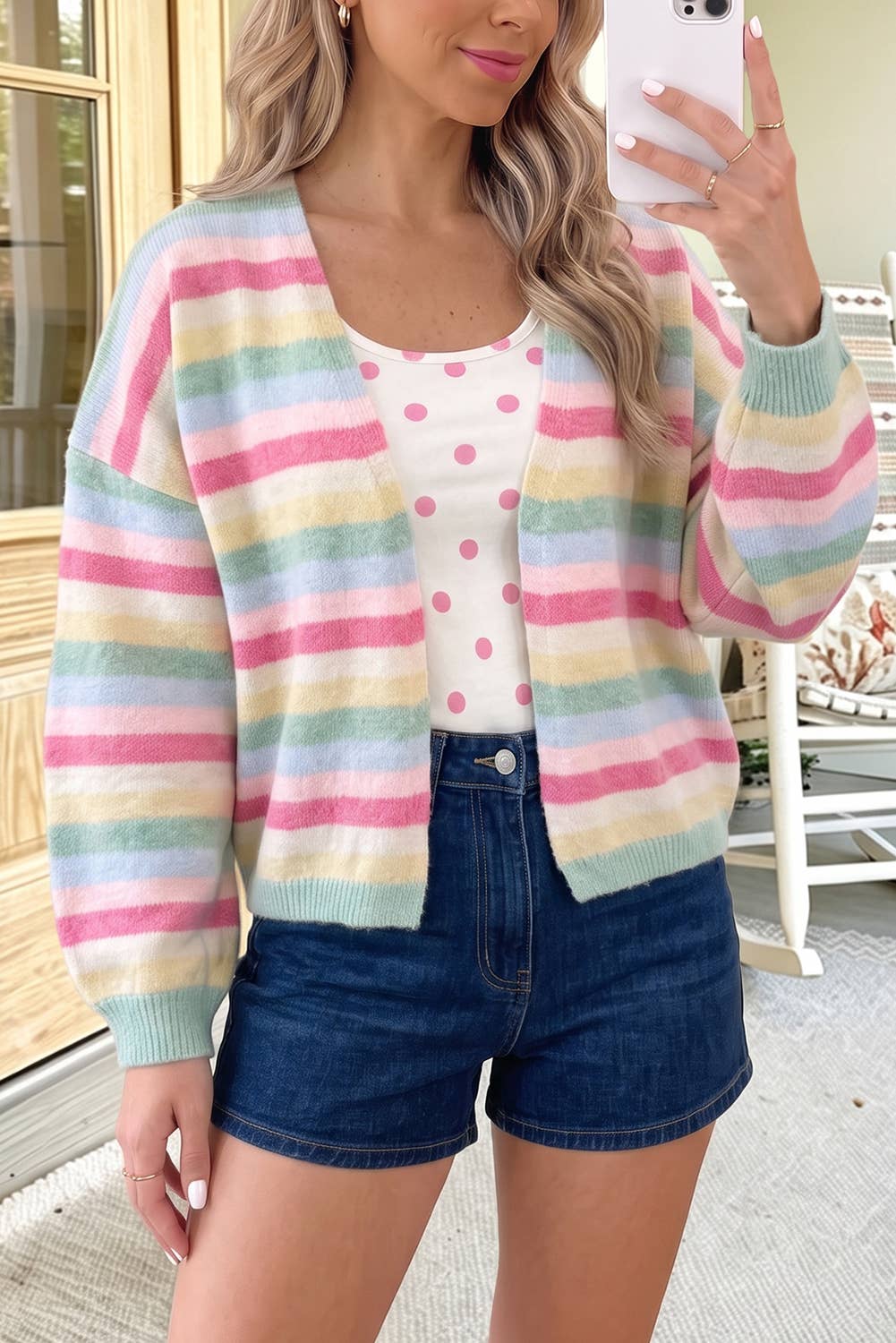 Cozy Striped Dropped Shoulder Sweater Cardigan (S-XL)