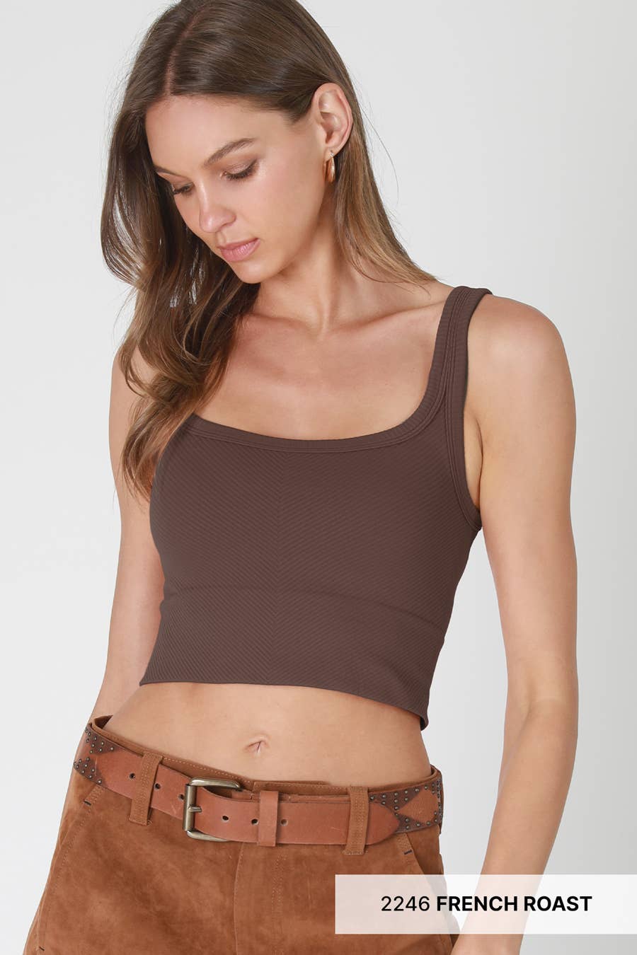 Chevron Ribbed Crop Top - Pale Banana