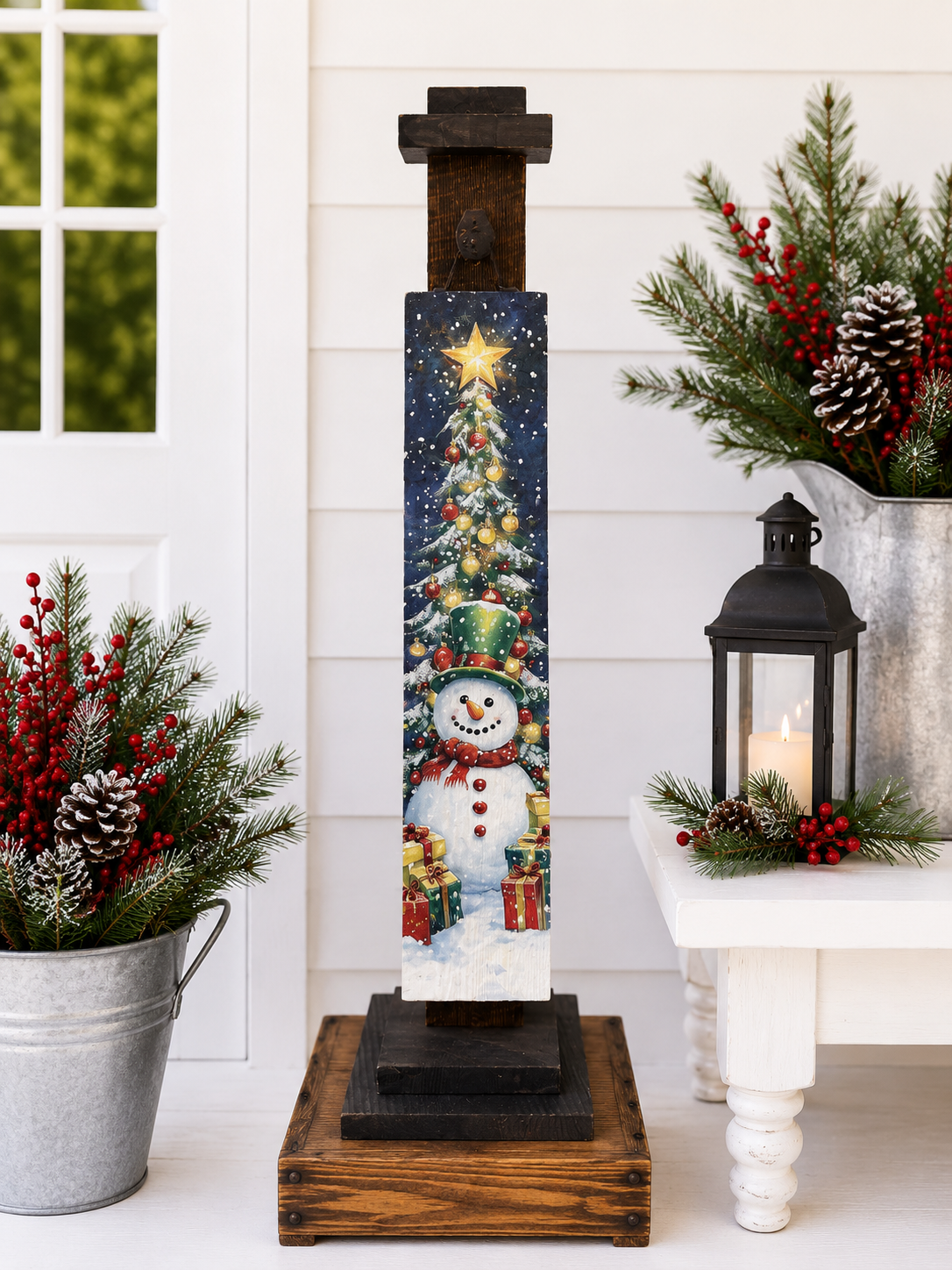 Snowman Christmas Tree Porch Sign | Farmhouse Christmas
