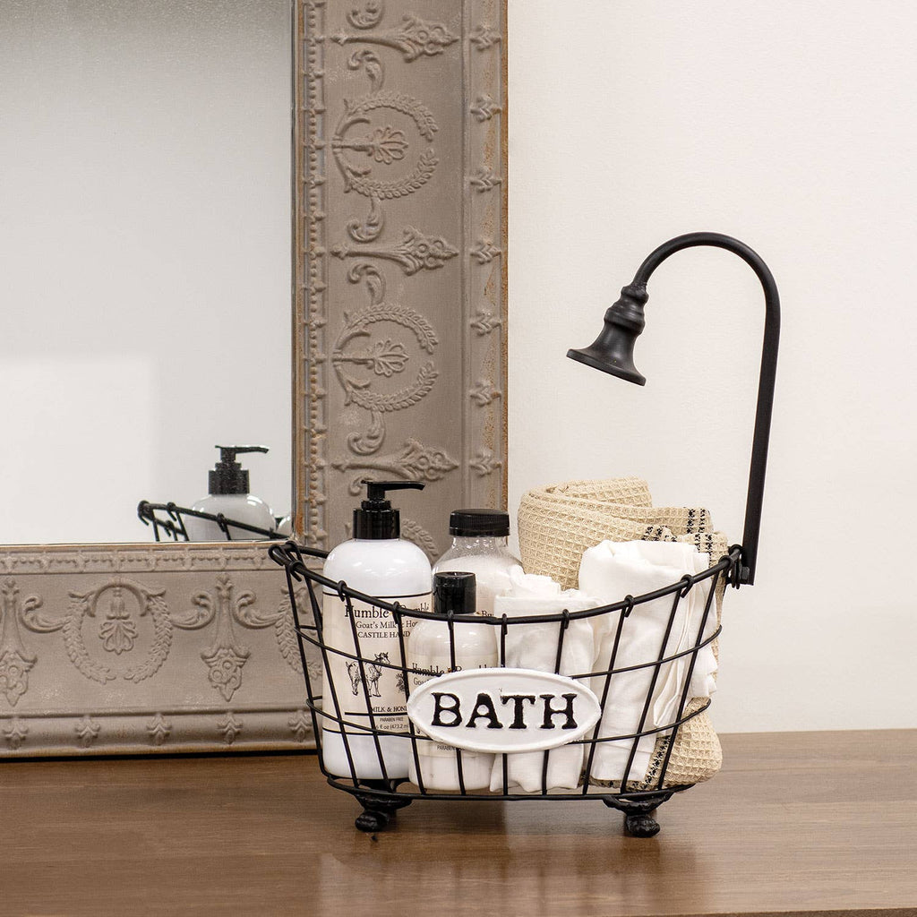 Black Metal Bathtub & Shower Head Basket
