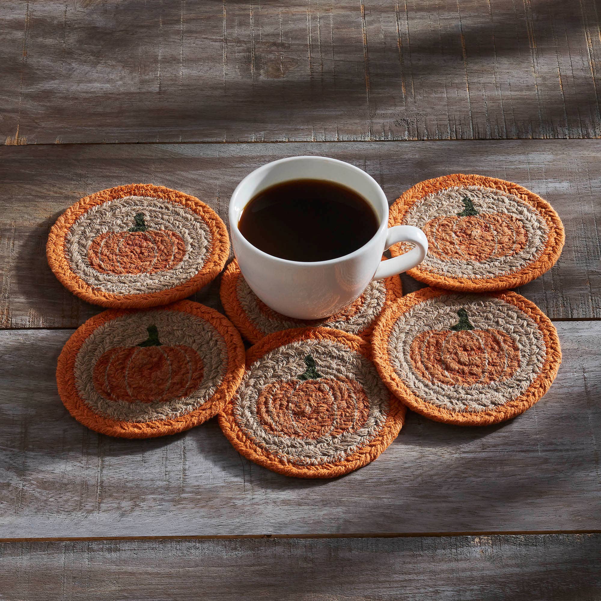 Fall Harvest Pumpkin Stencil Drink Coaster Set of 6 Natural Table Protection