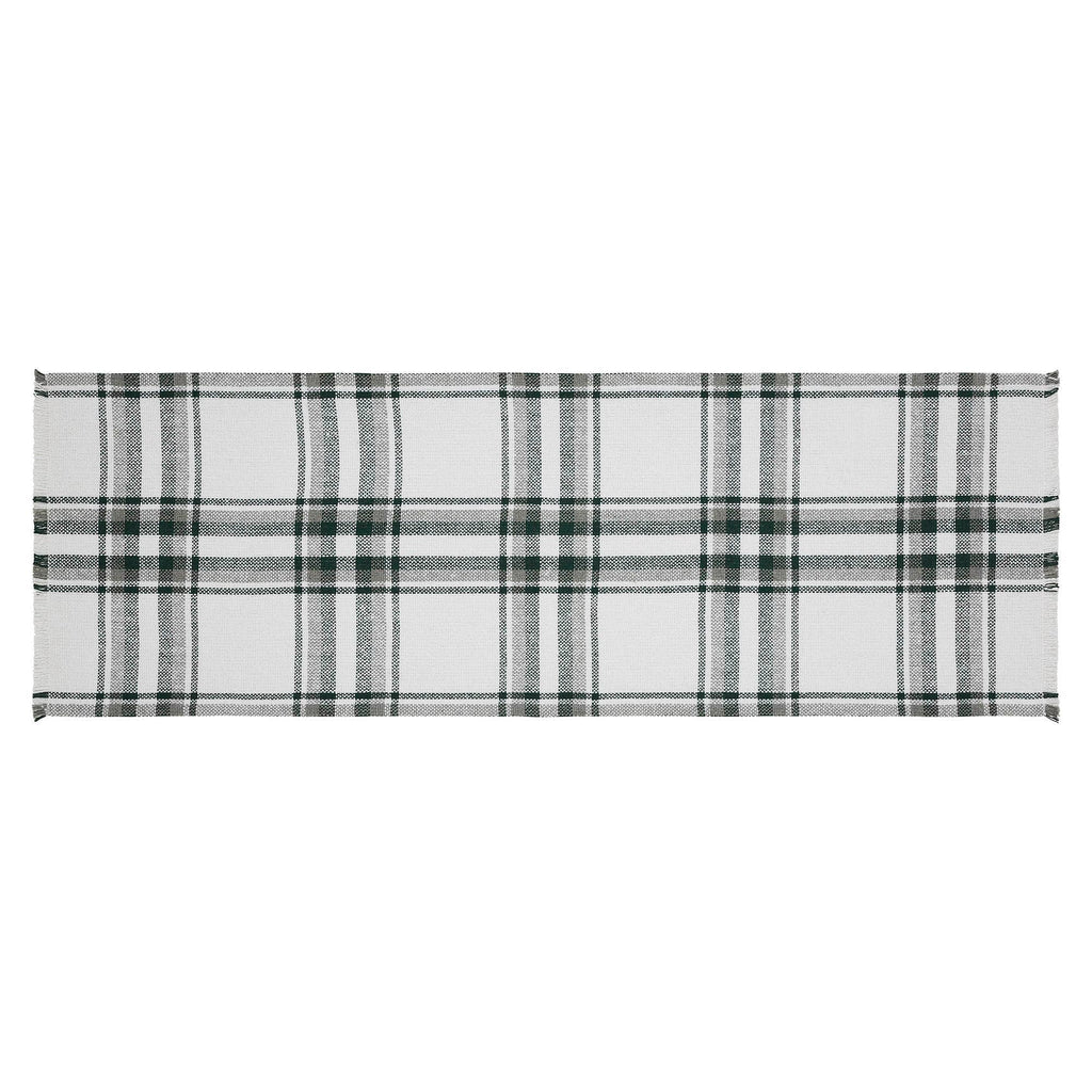 Harper Plaid Green White Runner Fringed 12x36