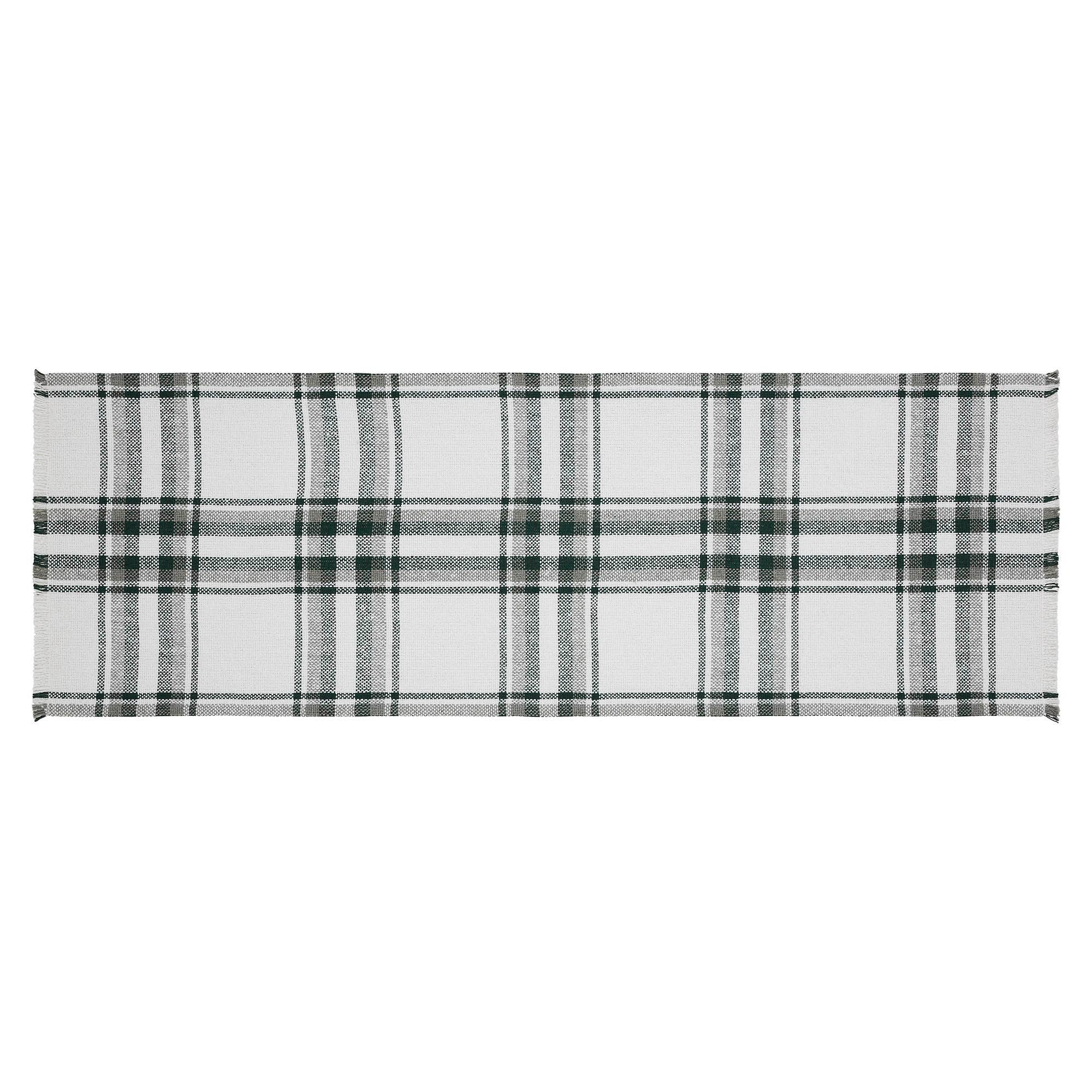 Harper Plaid Green White Runner Fringed 12x36