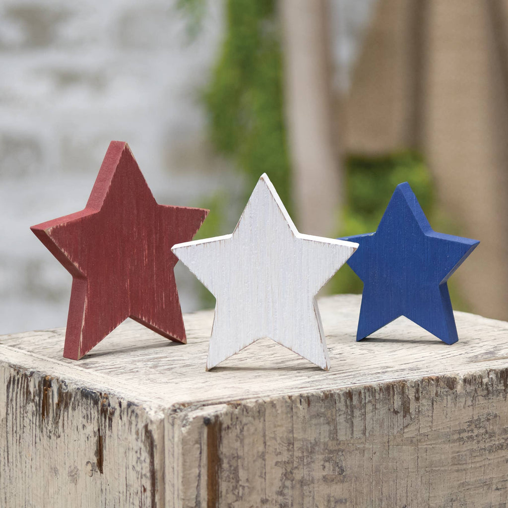3/Set, Wooden Red, White, & Blue Star Bundle