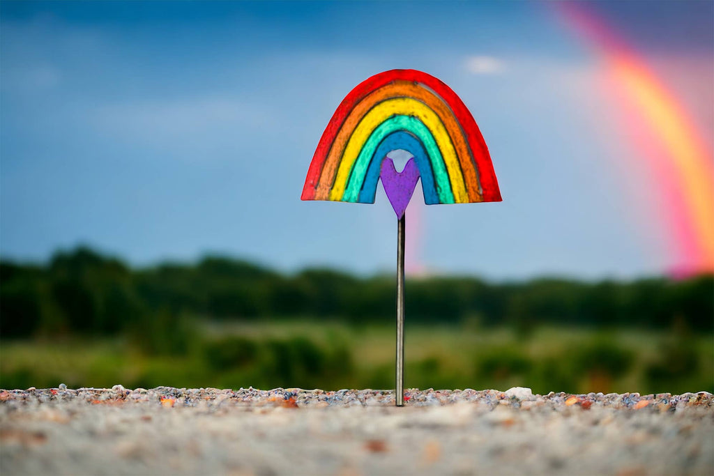 Rainbow heart plant stakes garden stake  lawn stake recycled