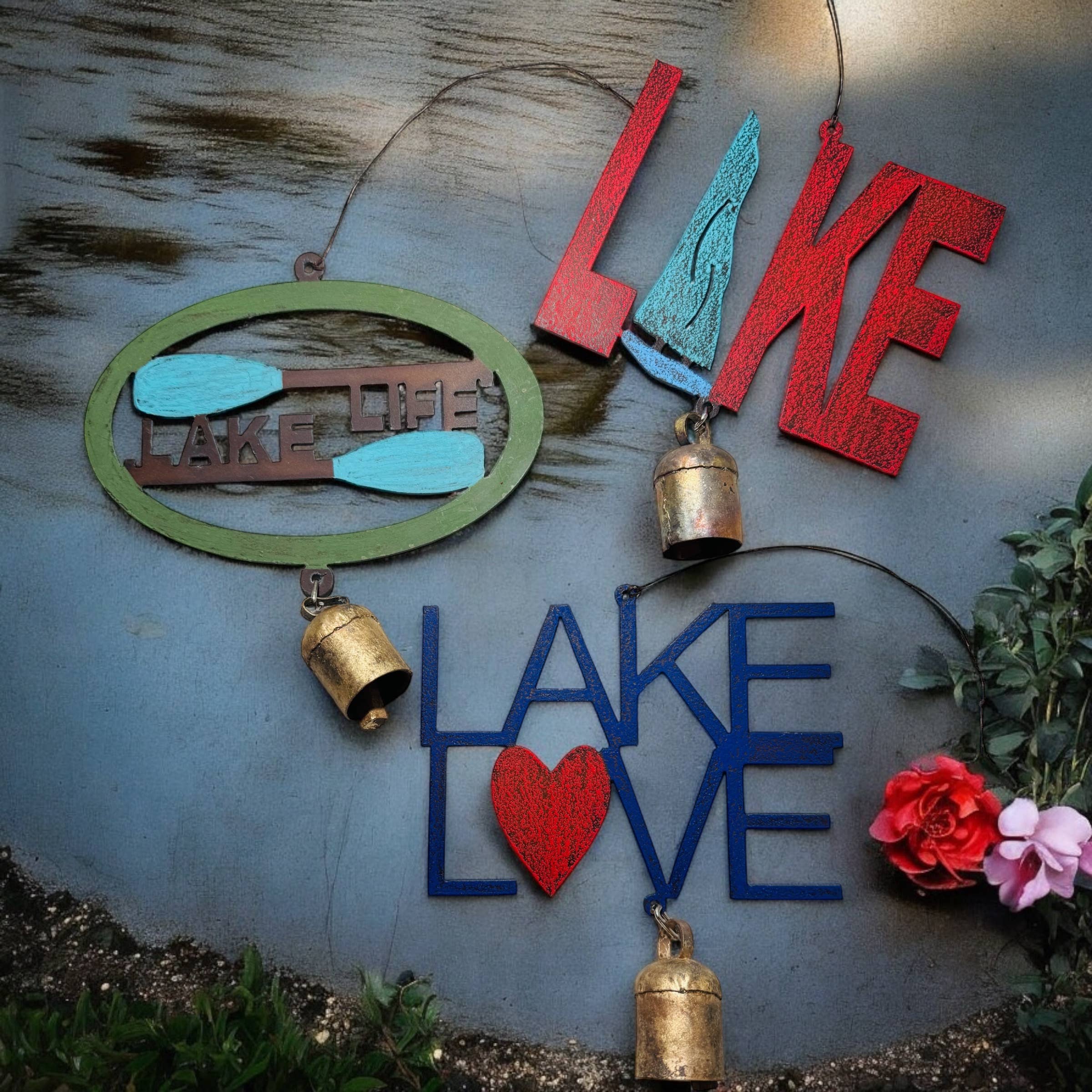 Lake wind chime Lake Life boating summer fun metal bell USA