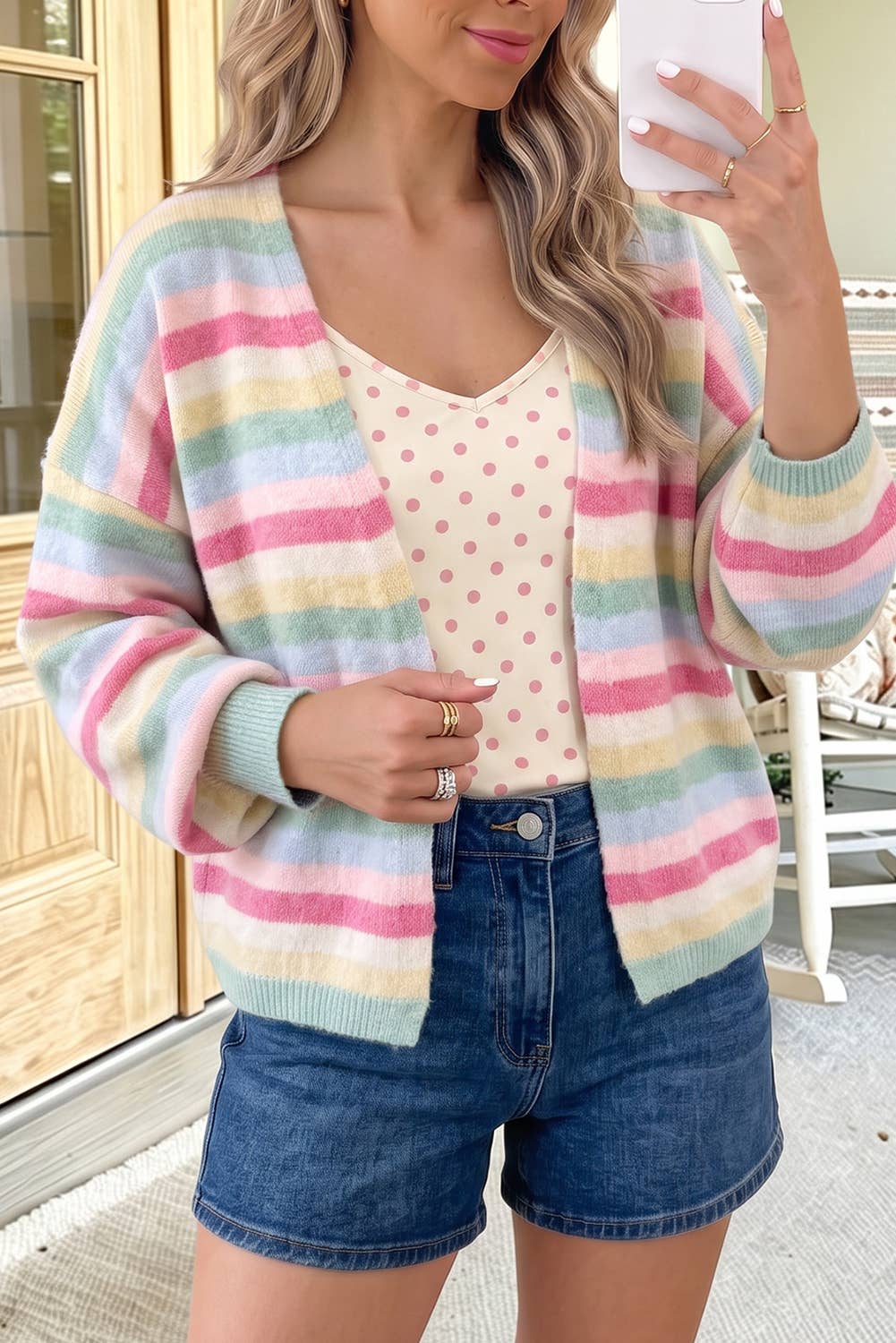 Cozy Striped Dropped Shoulder Sweater Cardigan (S-XL)
