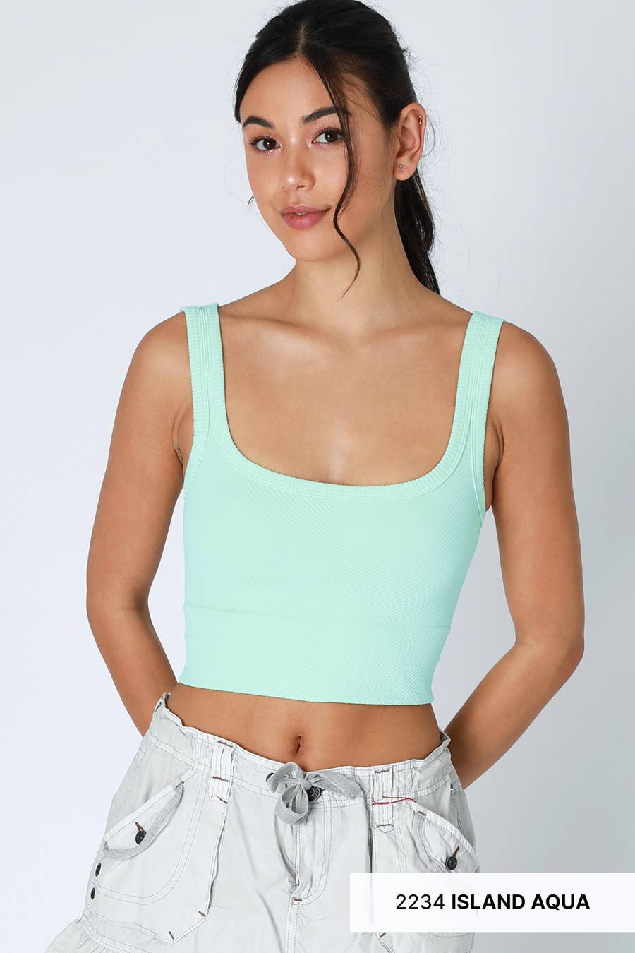 Chevron Ribbed Crop Top - Pale Banana