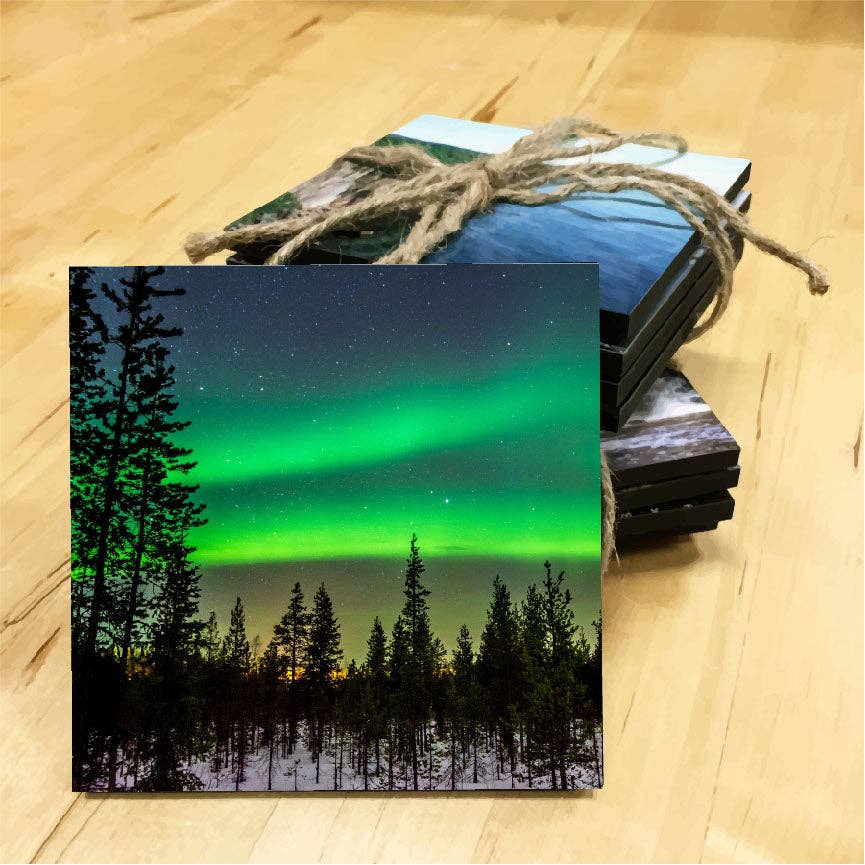 Northern Lights Wooden Coaster