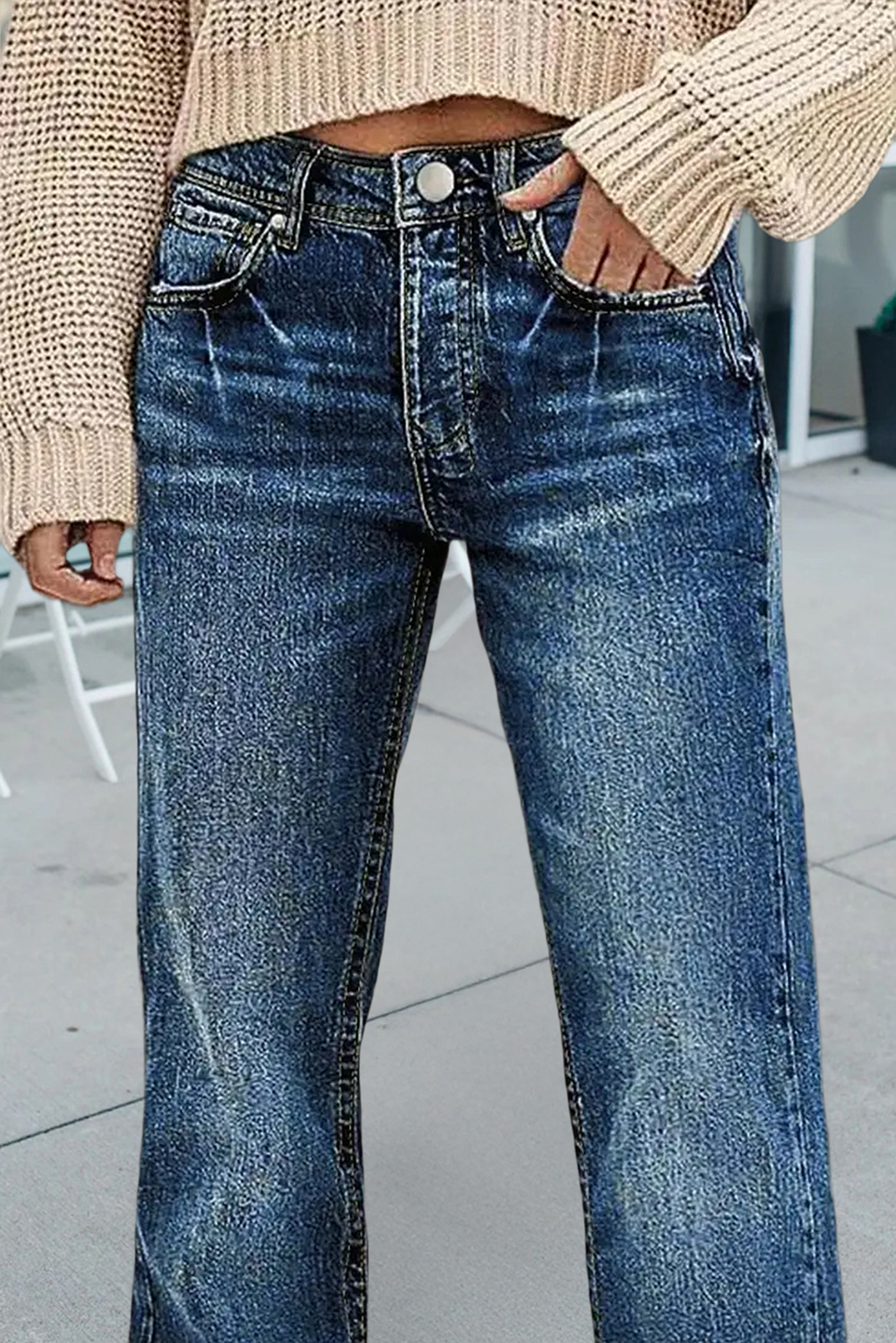 High Waist Straight Leg Distressed Jeans