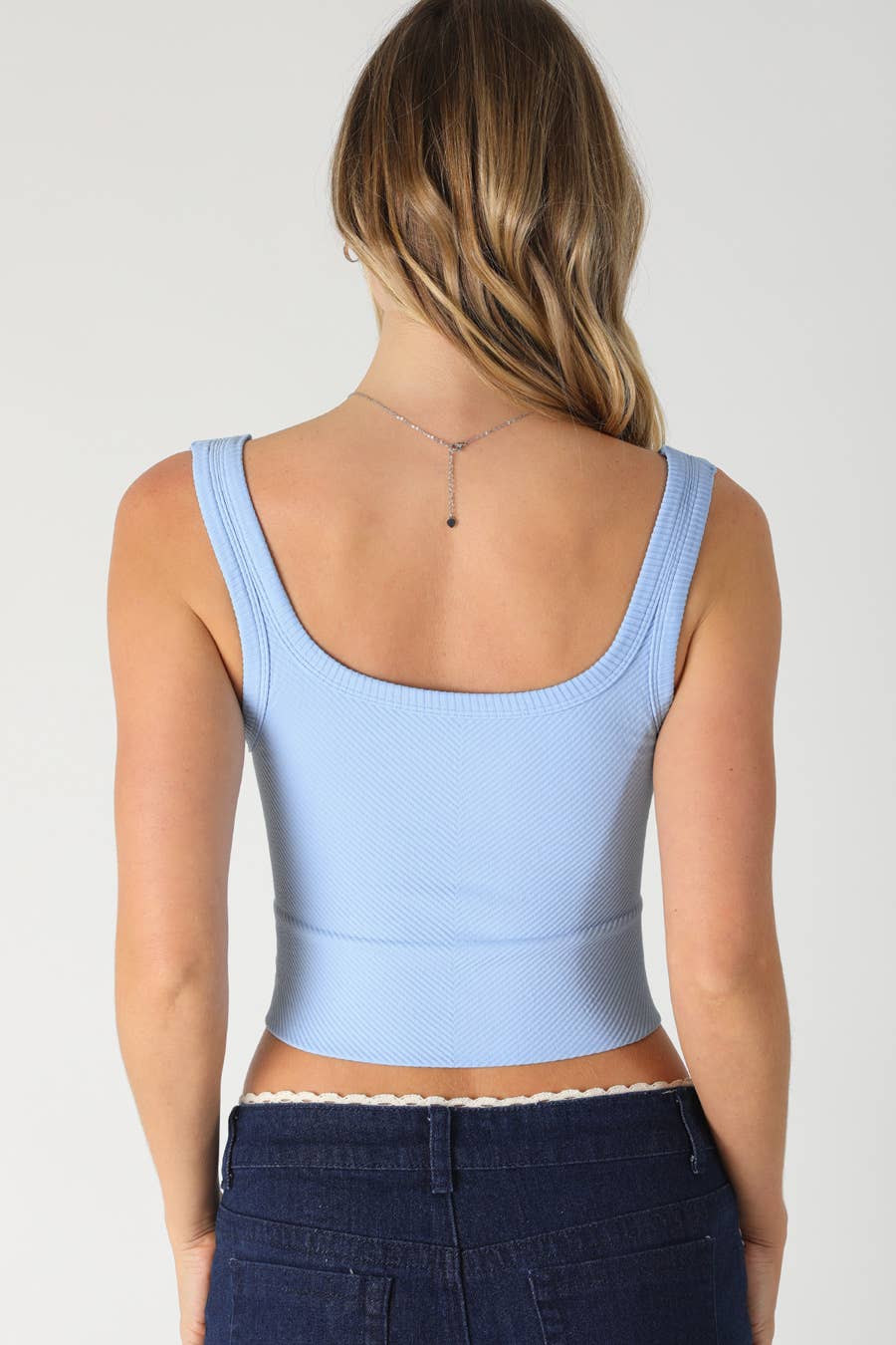 Chevron Ribbed Crop Top - Pale Banana