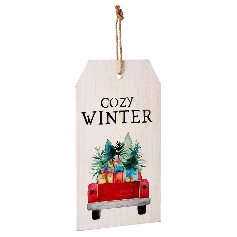 Cozy Winter Wood and Jute Door Sign