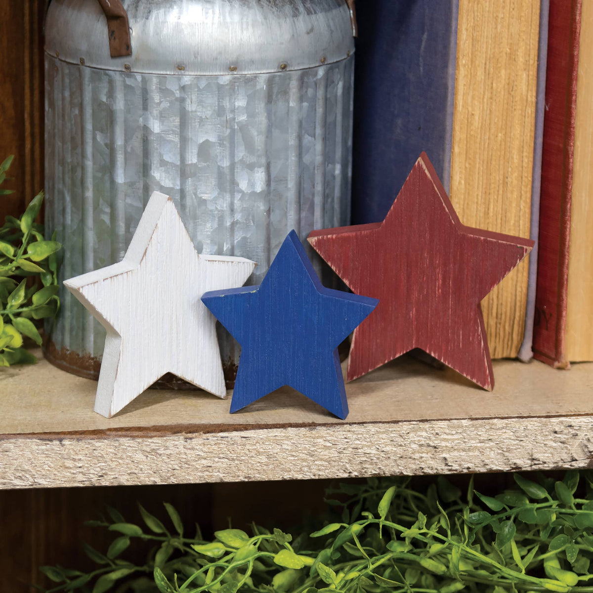 3/Set, Wooden Red, White, & Blue Star Bundle