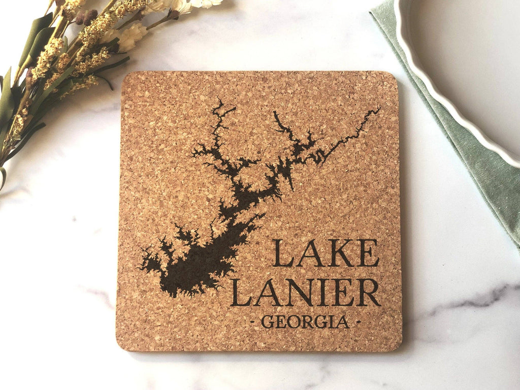 Custom Lake Map Cork Trivet Hot Pad - Custom Lake Map