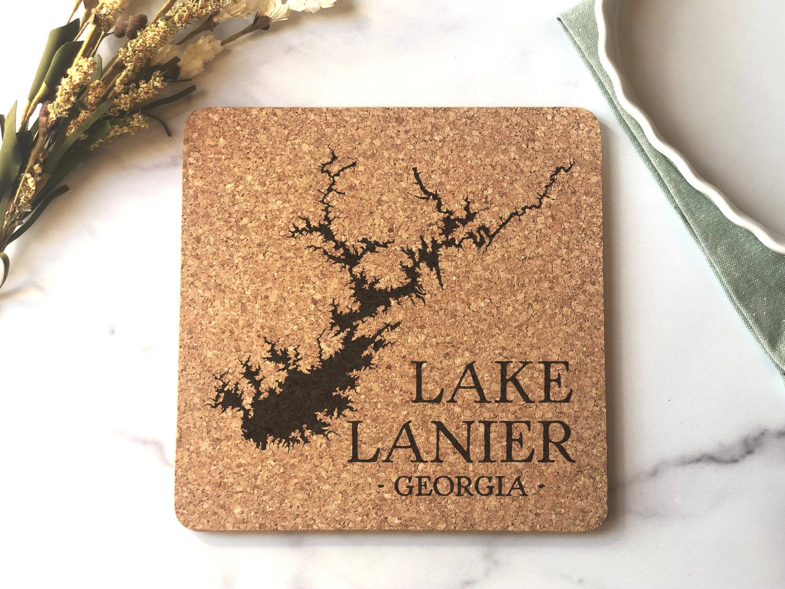 Custom Lake Map Cork Trivet Hot Pad - Custom Lake Map