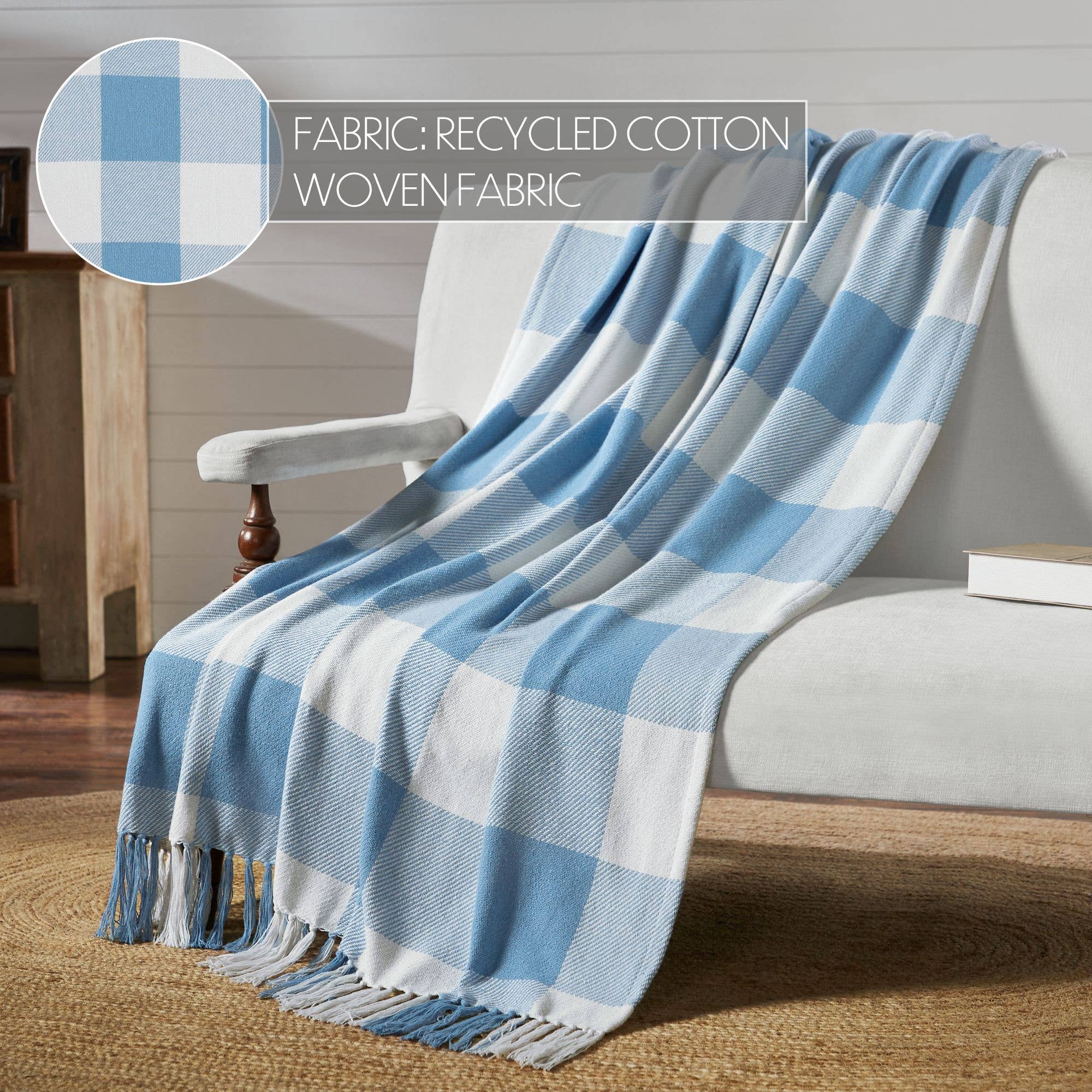 Annie Blue Buffalo Check Woven Throw 50x60