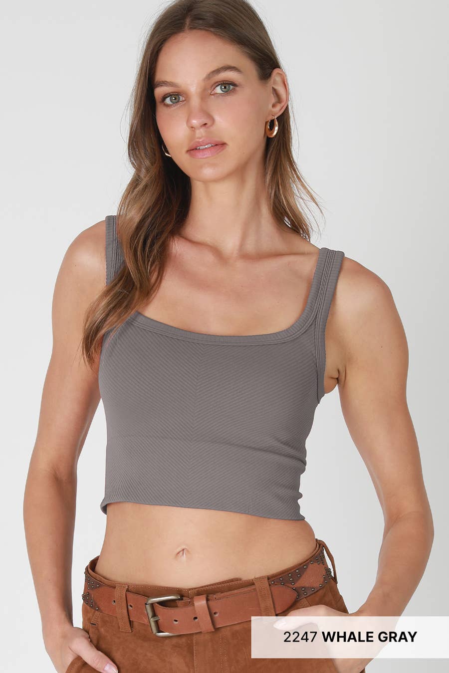 Chevron Ribbed Crop Top - Pale Banana
