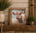 Country Pasture:  Shaggy Highland Calf 9.5 x 9.5" Wood Sign