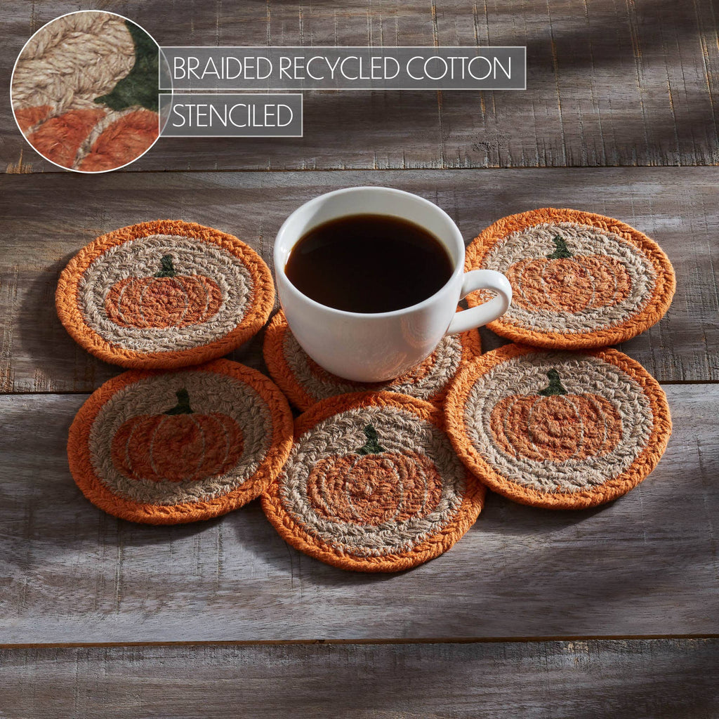 Fall Harvest Pumpkin Stencil Drink Coaster Set of 6 Natural Table Protection