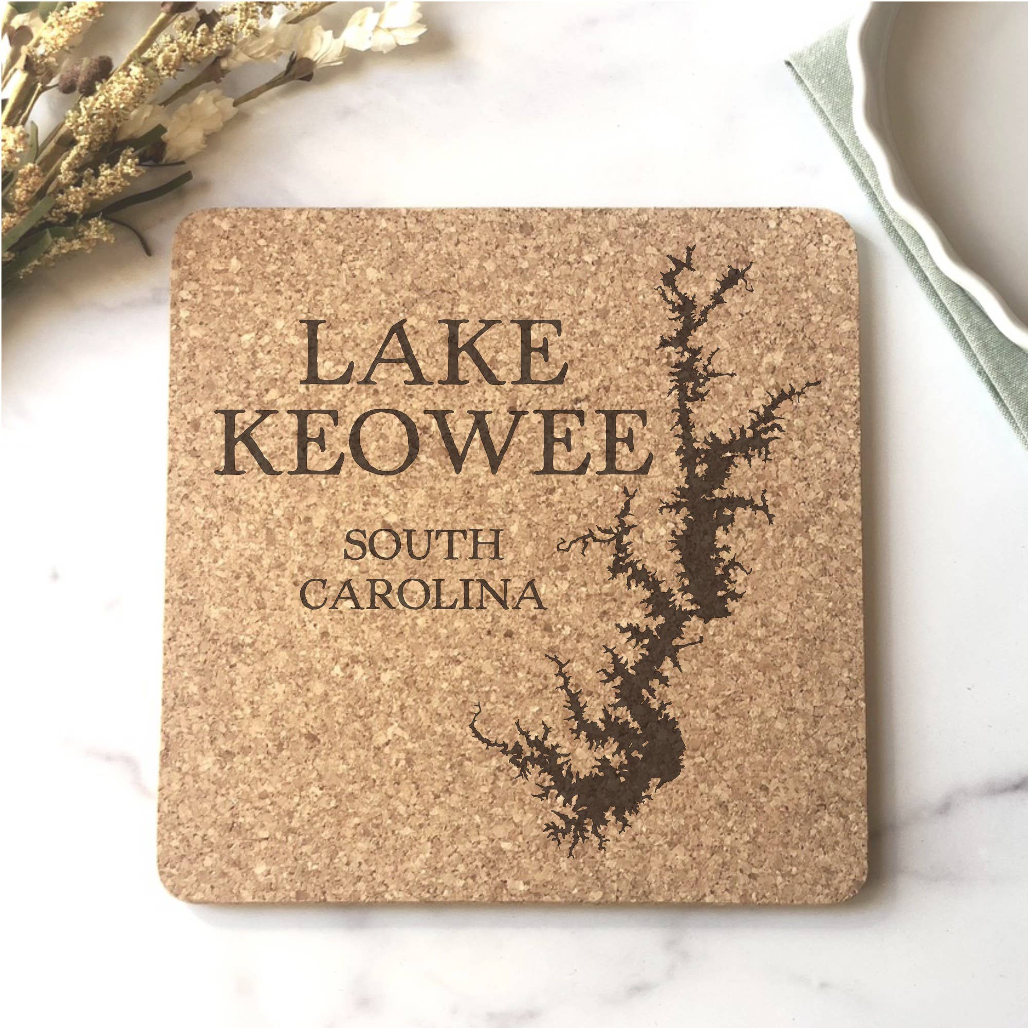 Custom Lake Map Cork Trivet Hot Pad - Custom Lake Map
