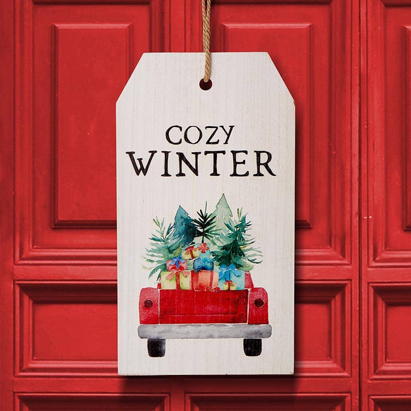 Cozy Winter Wood and Jute Door Sign