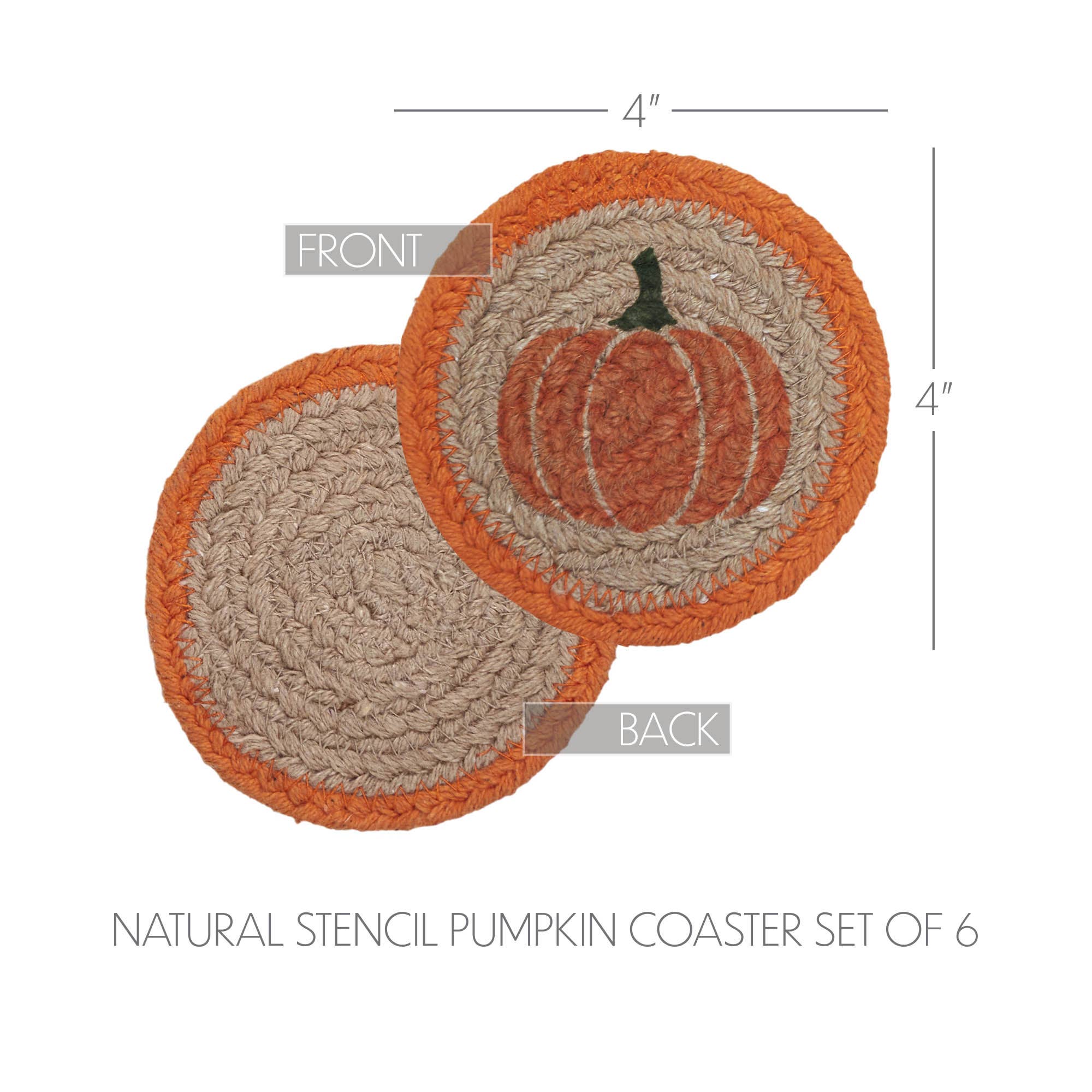 Fall Harvest Pumpkin Stencil Drink Coaster Set of 6 Natural Table Protection