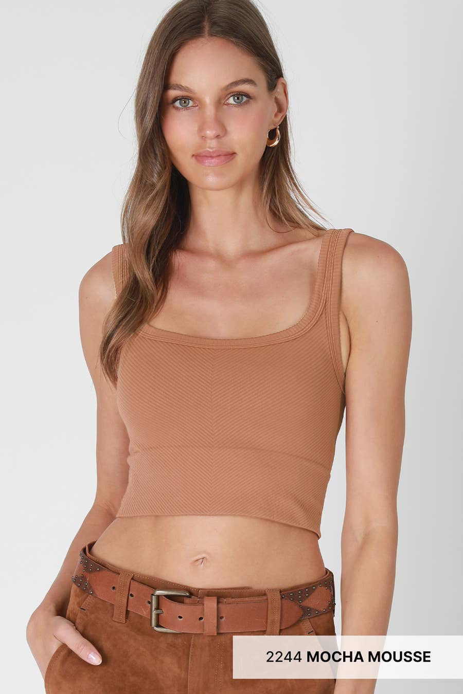 Chevron Ribbed Crop Top - Pale Banana