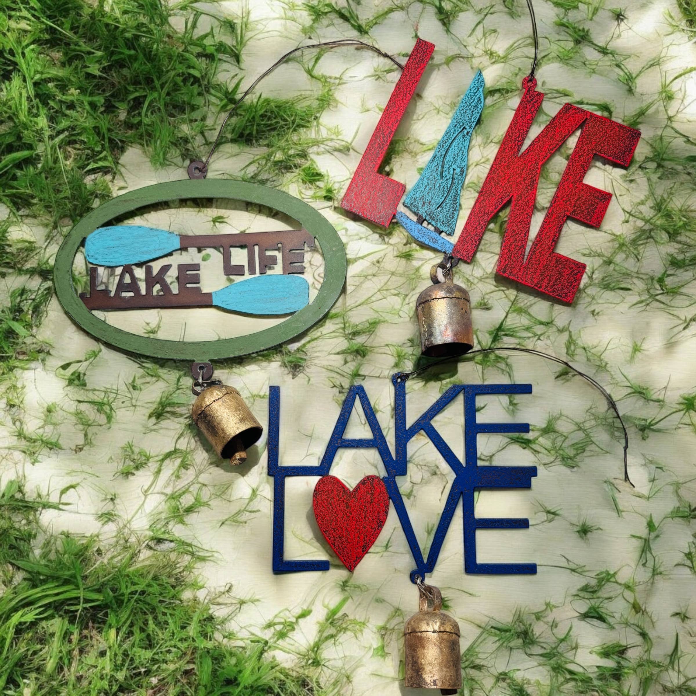 Lake wind chime Lake Life boating summer fun metal bell USA