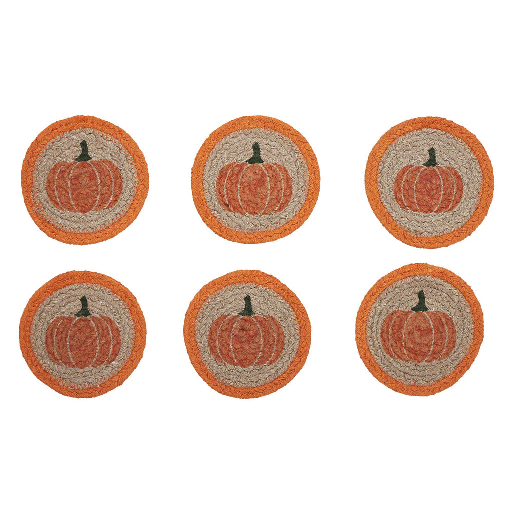 Fall Harvest Pumpkin Stencil Drink Coaster Set of 6 Natural Table Protection