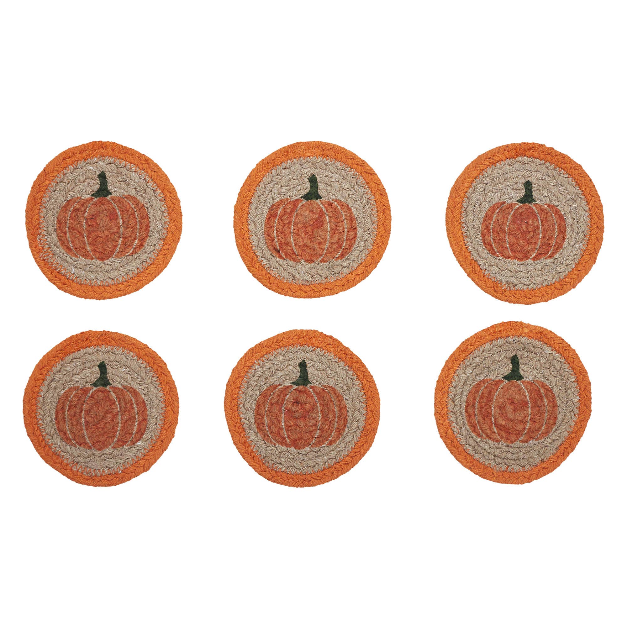 Fall Harvest Pumpkin Stencil Drink Coaster Set of 6 Natural Table Protection