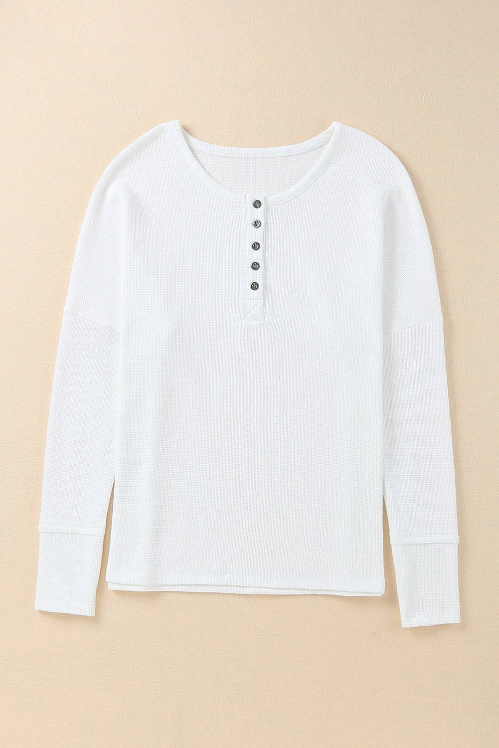 Waffle Knit Long Sleeve Buttons Front Henley Top (S-XL)