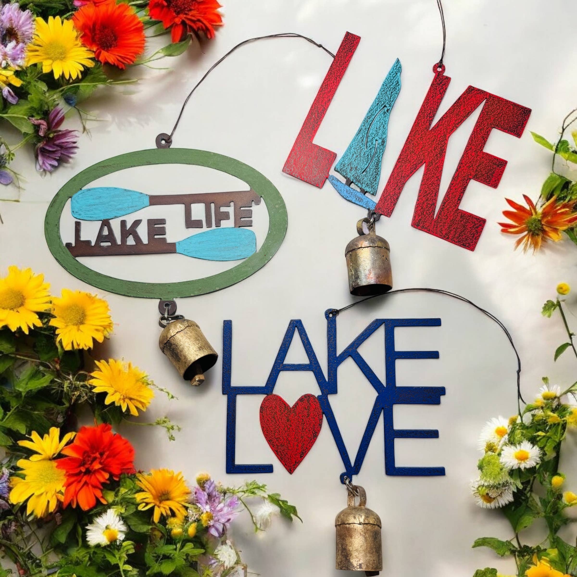 Lake wind chime Lake Life boating summer fun metal bell USA