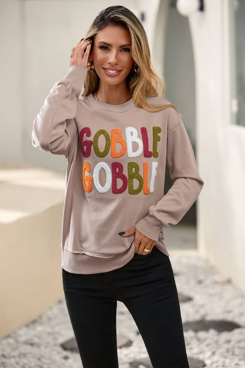 LDC GOBBLE Letter Graphic Thanksgiving Shift Sweatshirt
