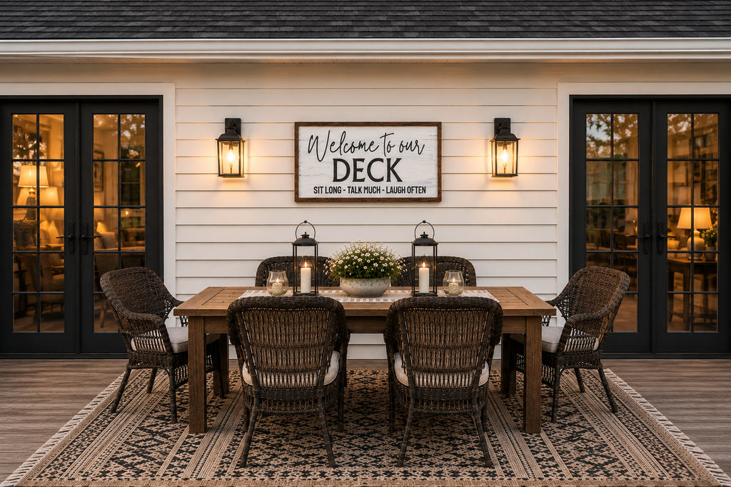 Welcome to our Deck Farmhouse Wood Sign