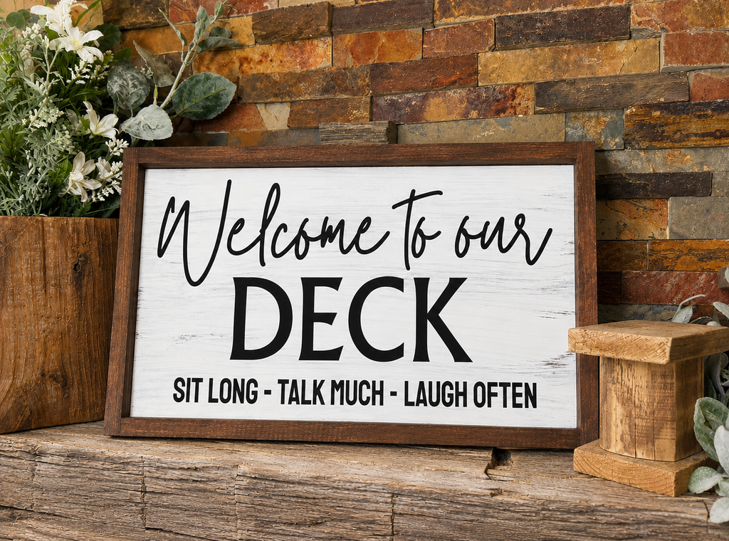 Welcome to our Deck Farmhouse Wood Sign