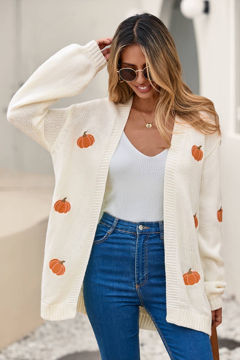 Pumpkin Open Front Drop Shoulder Sweater Cardigan| S-4X