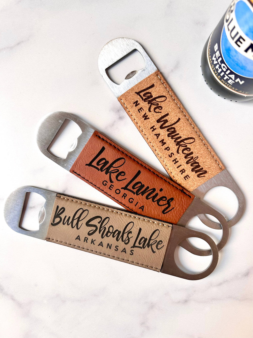 Custom Lake Name Bottle Opener - Leatherette