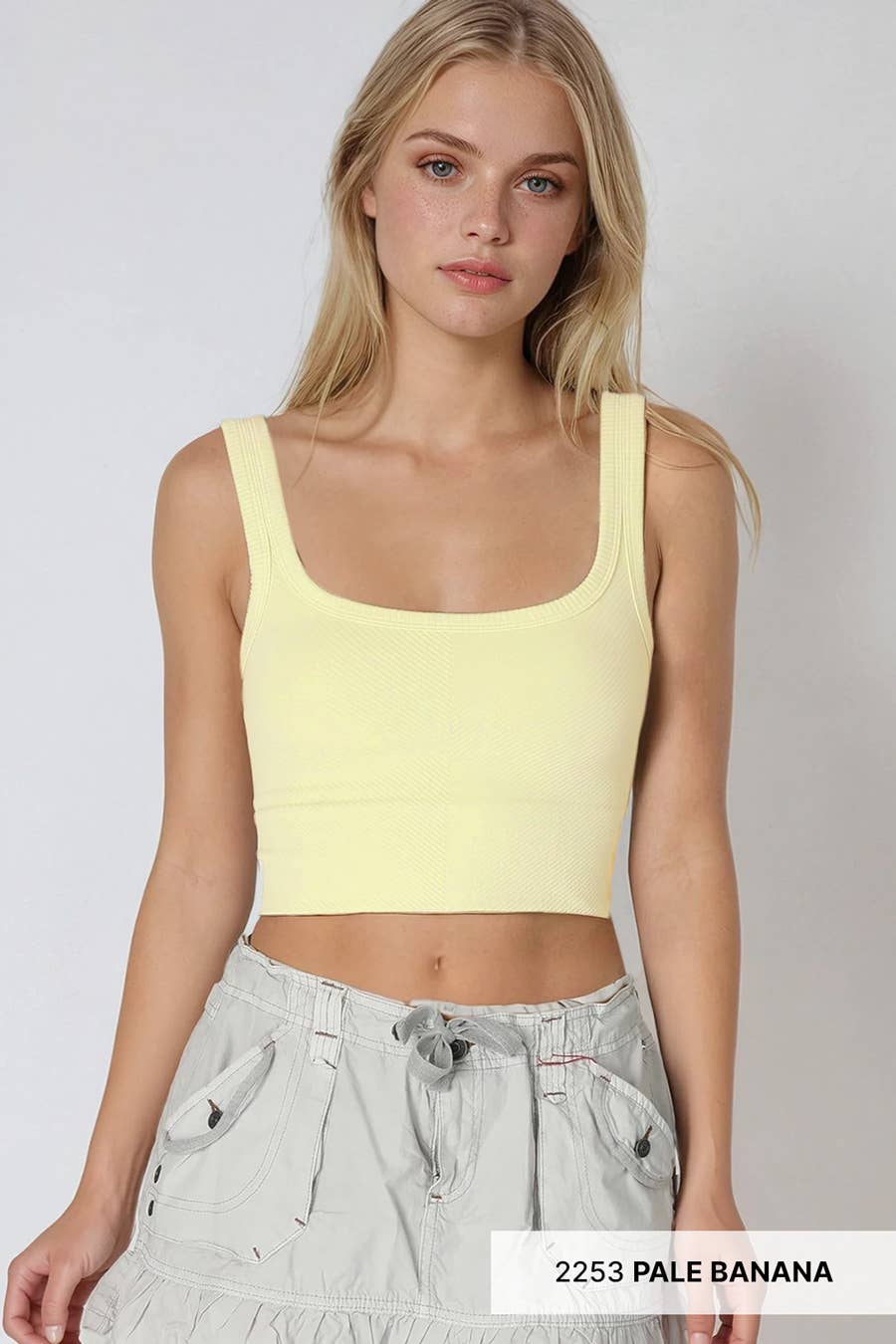 Chevron Ribbed Crop Top - Pale Banana