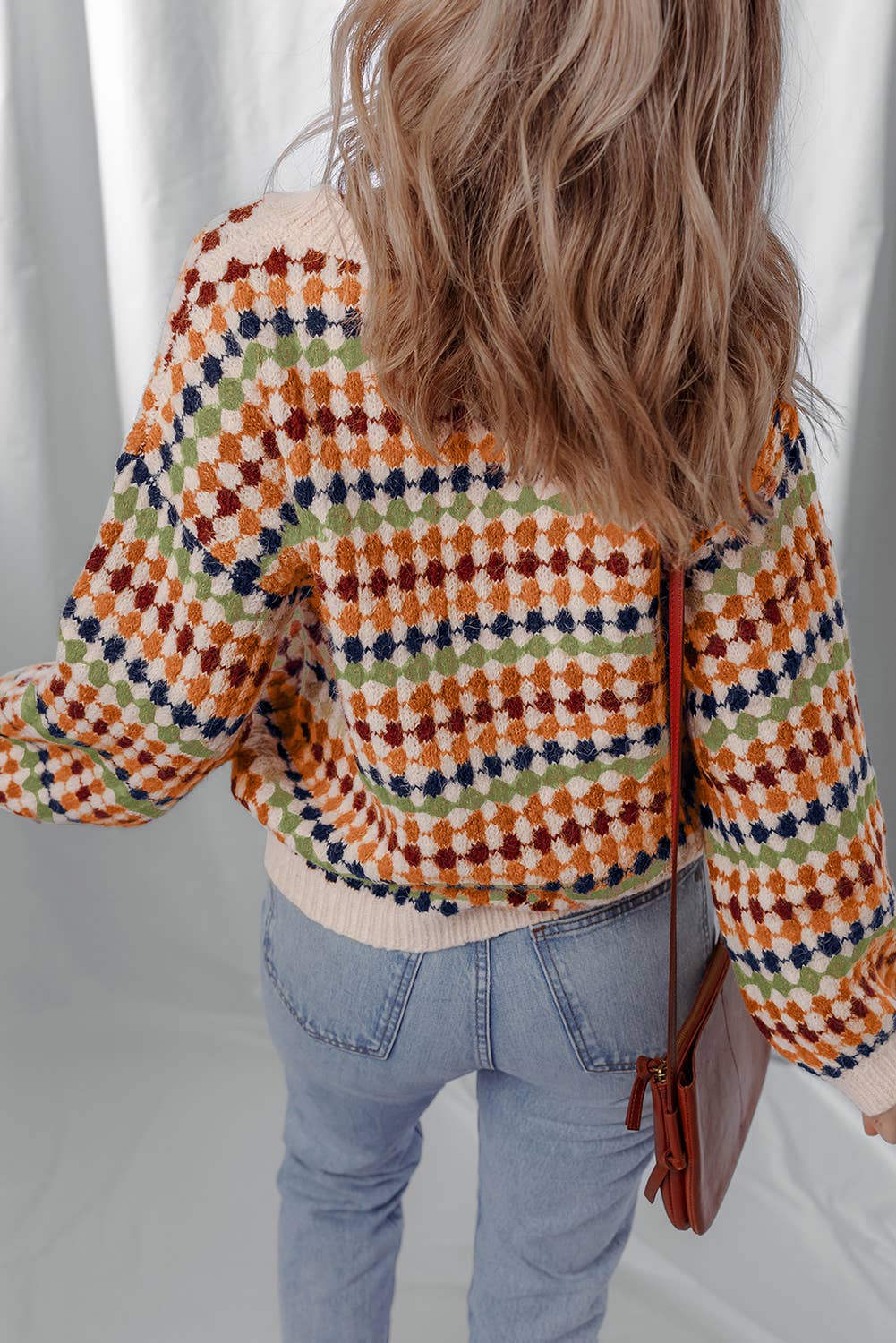 LDC Round Neck Polka Dot Colorblock Shift Sweaters