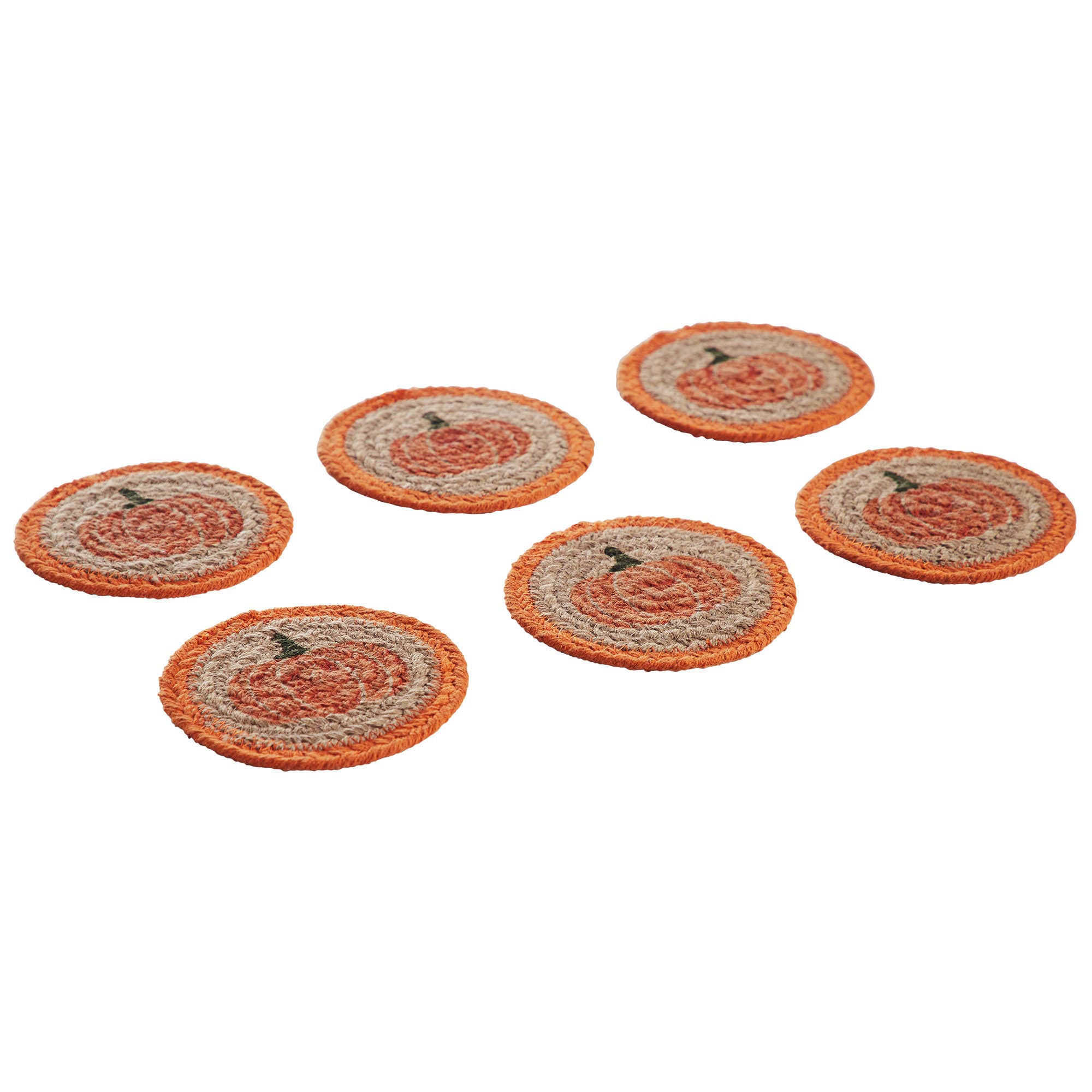 Fall Harvest Pumpkin Stencil Drink Coaster Set of 6 Natural Table Protection