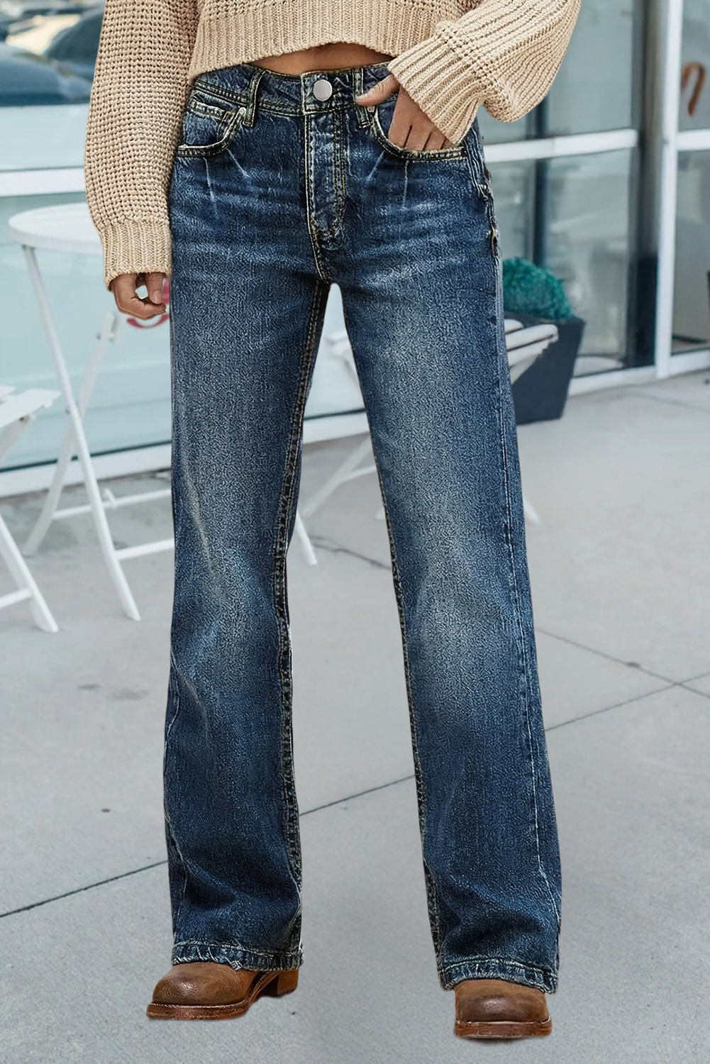 High Waist Straight Leg Distressed Jeans