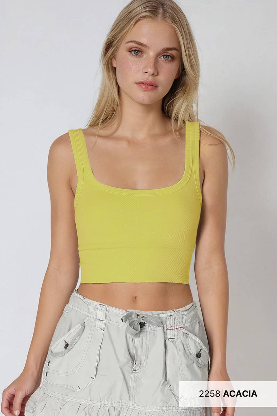 Chevron Ribbed Crop Top - Pale Banana