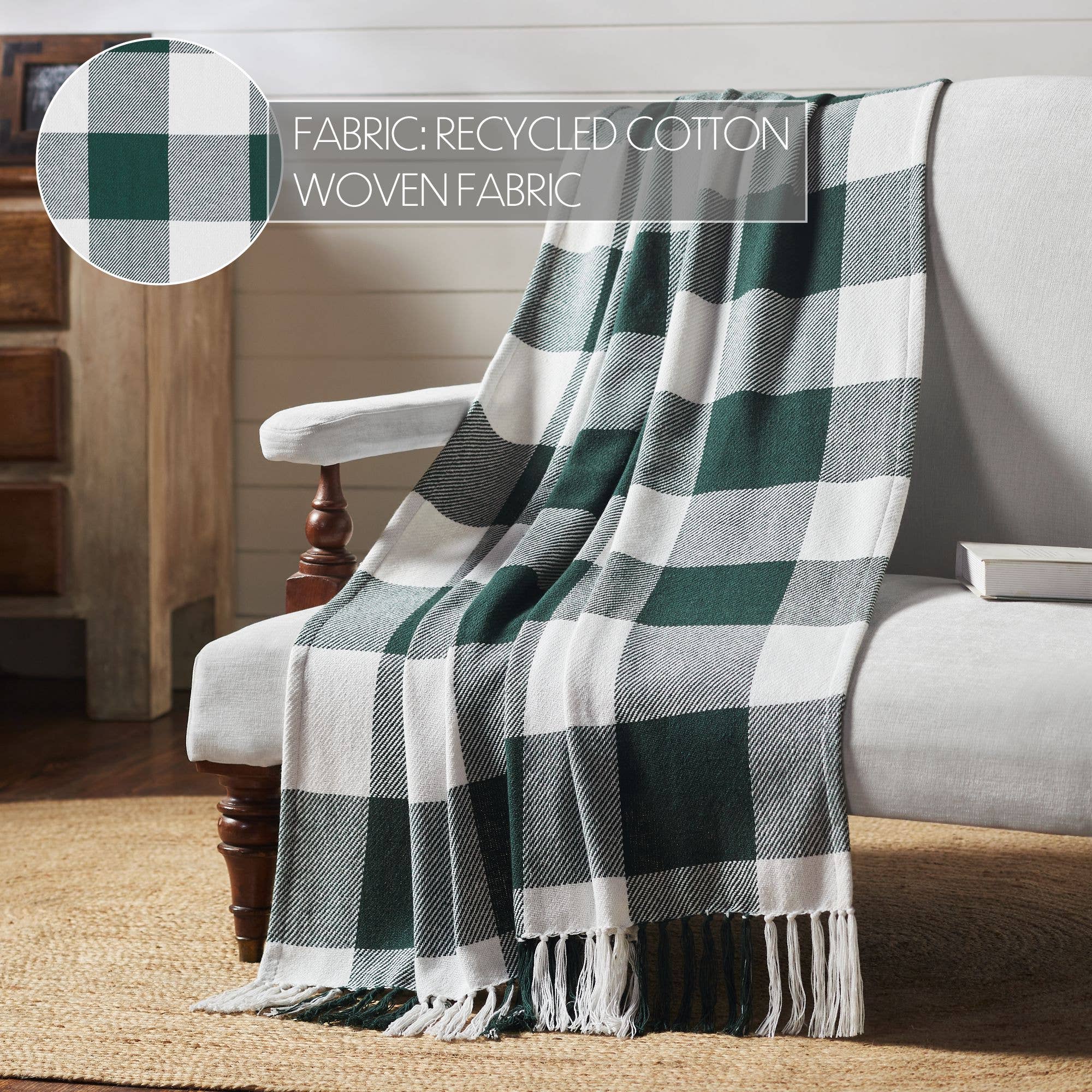 Annie Hunter Green Buffalo Check  Woven Throw 50x60
