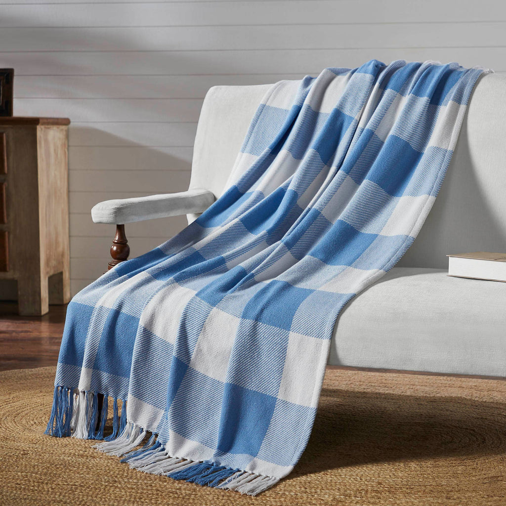 Annie Blue Buffalo Check Woven Throw 50x60