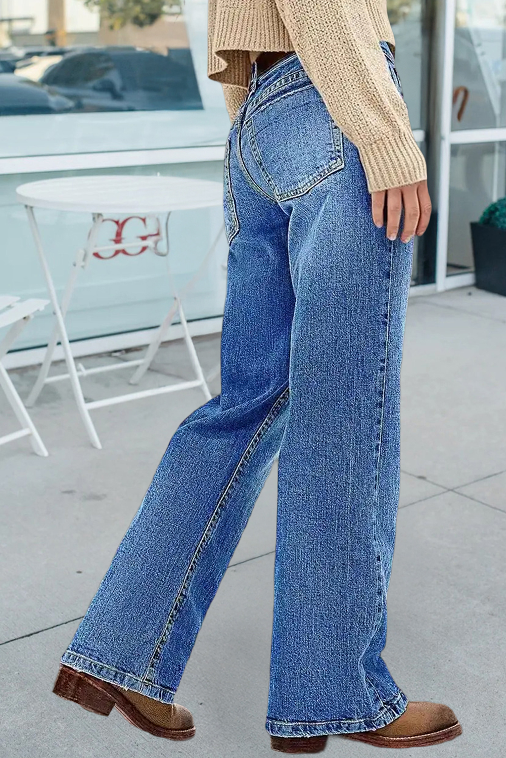 High Waist Straight Leg Distressed Jeans