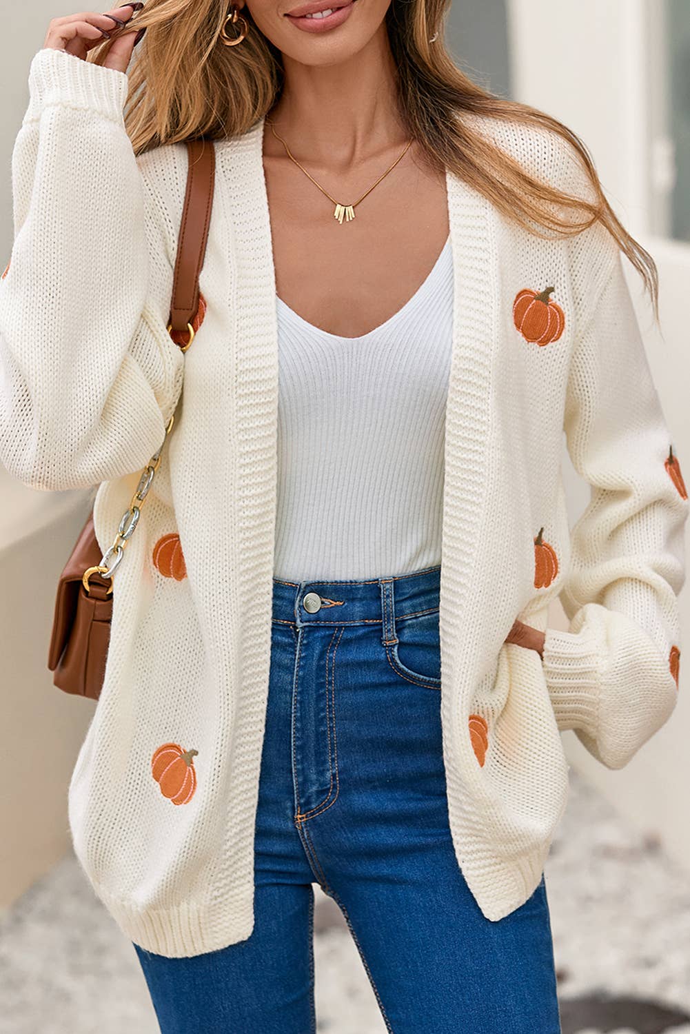 Pumpkin Open Front Drop Shoulder Sweater Cardigan| S-4X