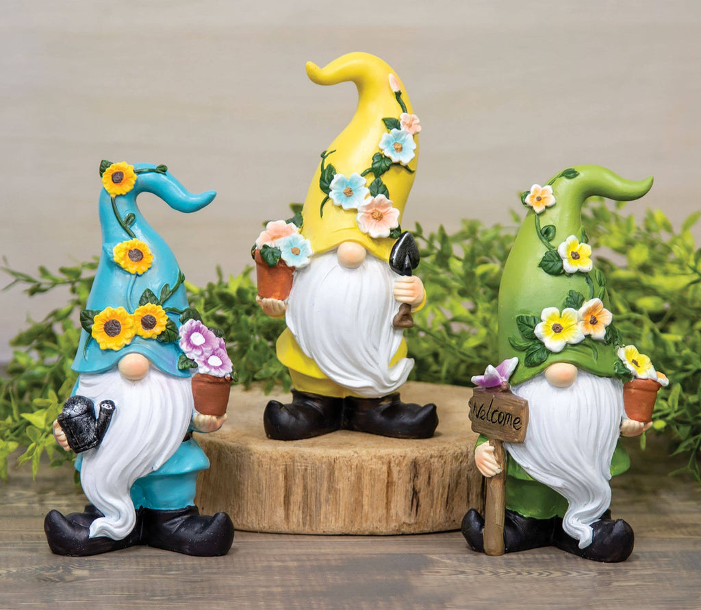 Resin Floral Garden Gnome 3 Assorted