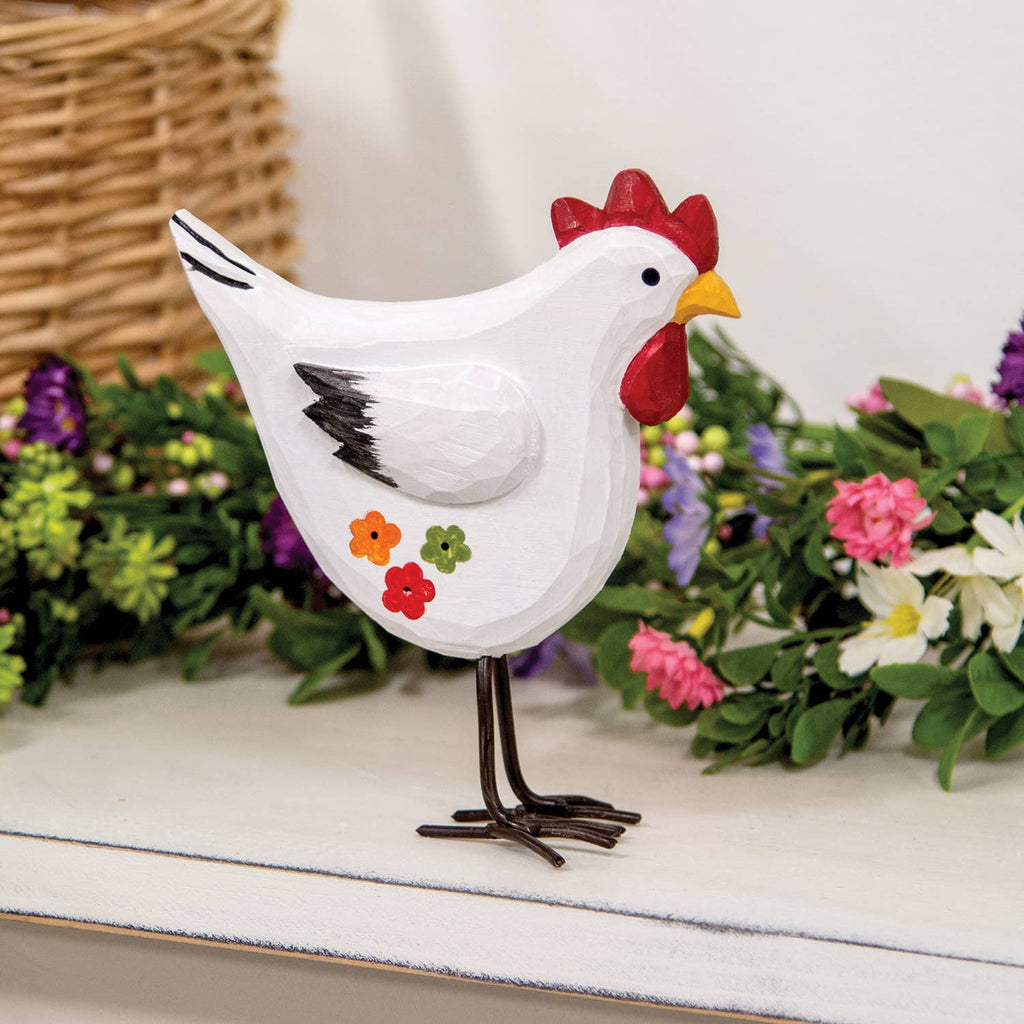 Standing Wooden Chicken with Handpainted Flowers