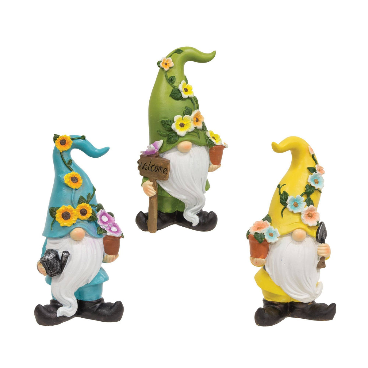 Resin Floral Garden Gnome 3 Assorted