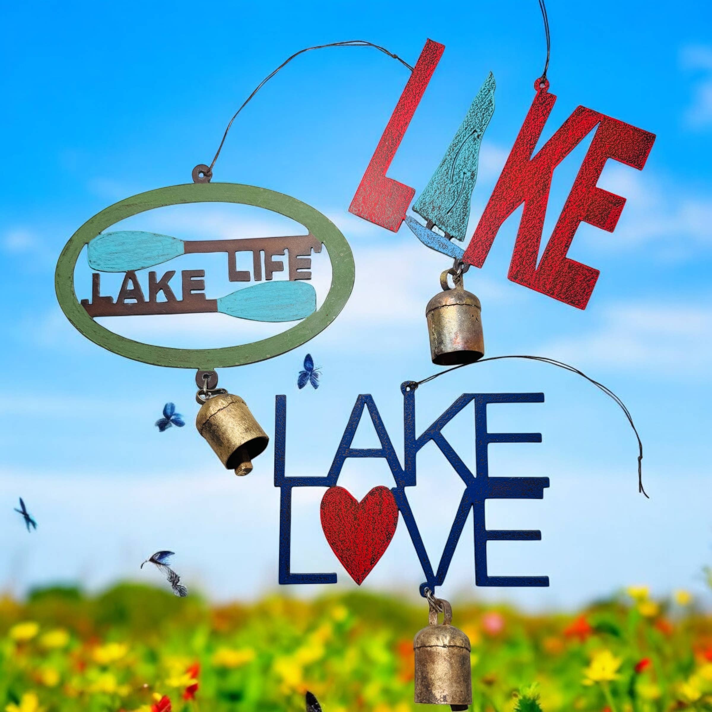 Lake wind chime Lake Life boating summer fun metal bell USA